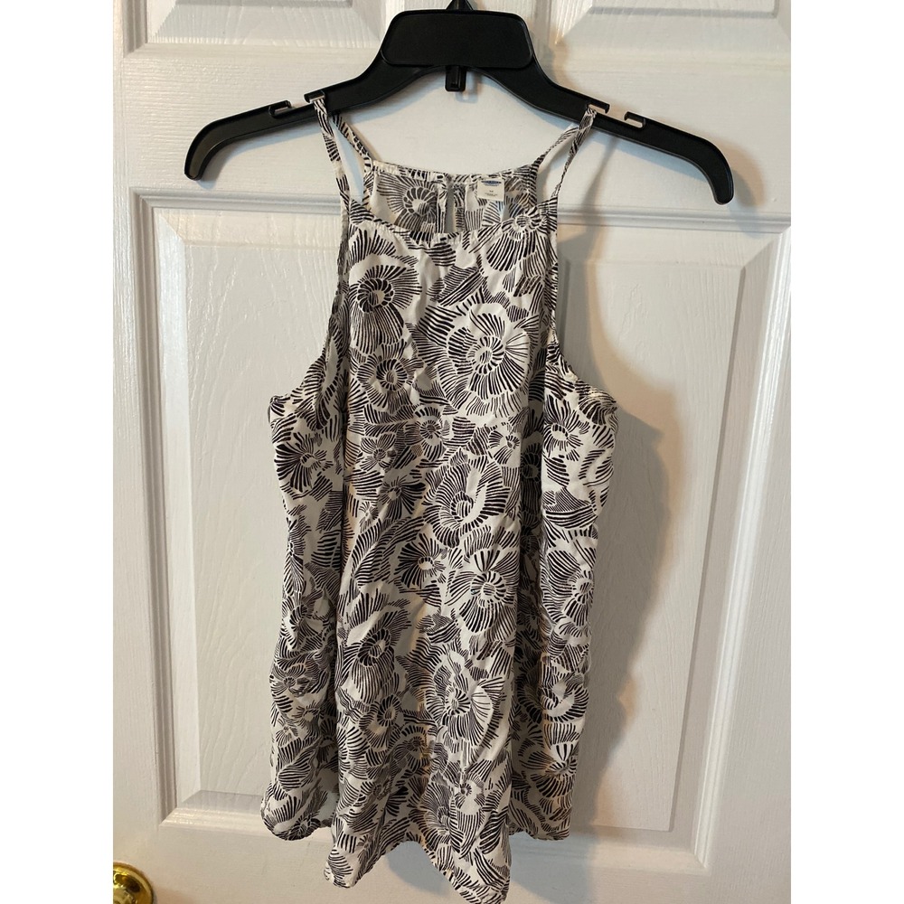 Old Navy Womens Halter Tank Top Black White Shell Print Sleeveless Blouse M